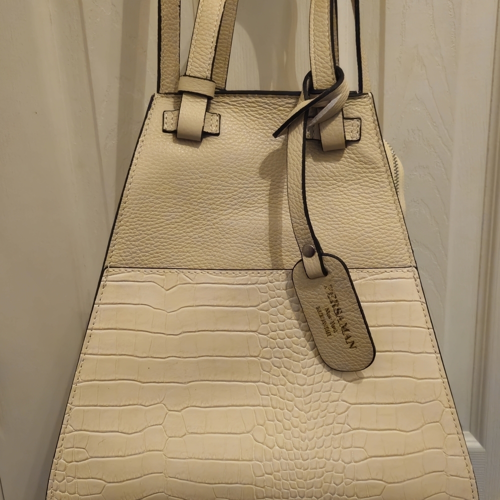 Persaman New York Cream Leather Croc-Embossed Shoulder/Satchel/Crossbody Bag - Picture 4 of 14